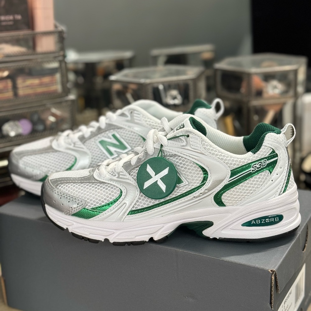 New Balance 530 White Nightwatch green